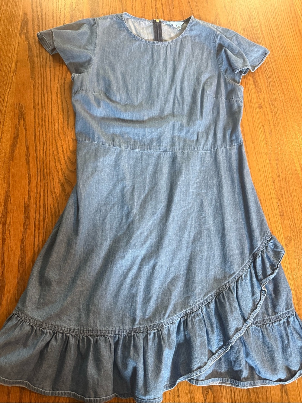 Draper James Light Blue Chambray Ruffle-Hem Dress